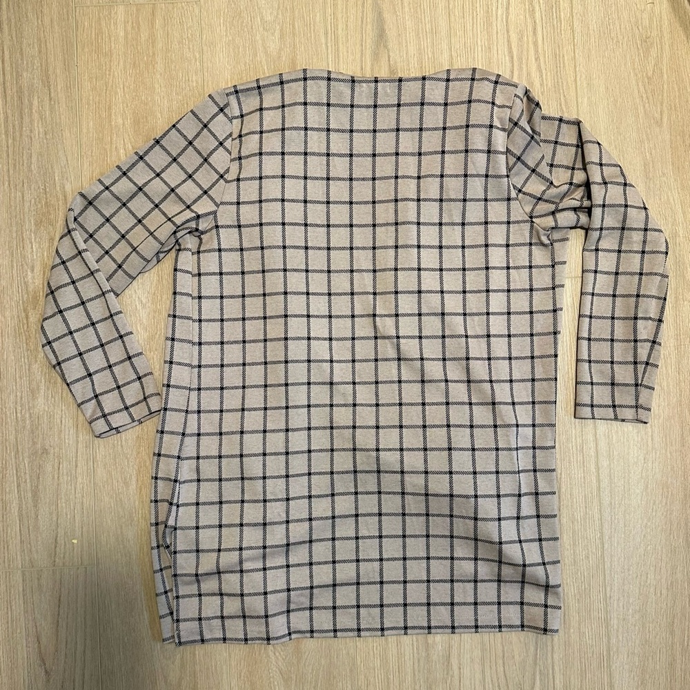EUC Maurice Open Front Plaid Cardigan Jacket in Beige and Black - Picture 2 of 6